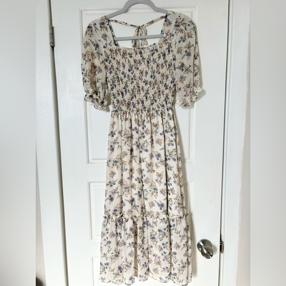 Cream Puff Sleeve Midi Sundress - Summer dress
